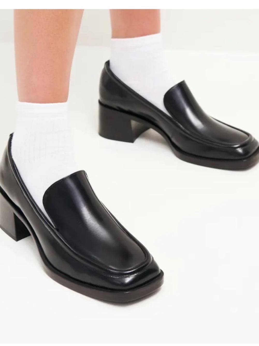 Reformation Black Leather Block-Heel Loafers